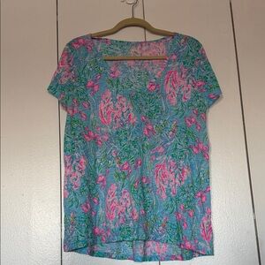 Lilly Pulitzer Blue and Pink Floral Top